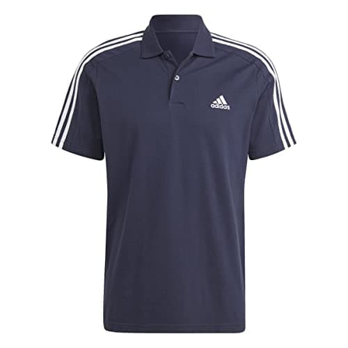 Image of adidas Men's Essentials Piqué Embroidered Small Logo 3-Stripes Polo Shirt, Legend Ink/White, S