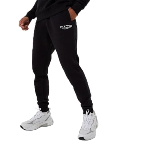 Image of Jack Wills Mens Haydor Graphic Joggers Fleece Jogging Bottoms Trousers Pants Black L