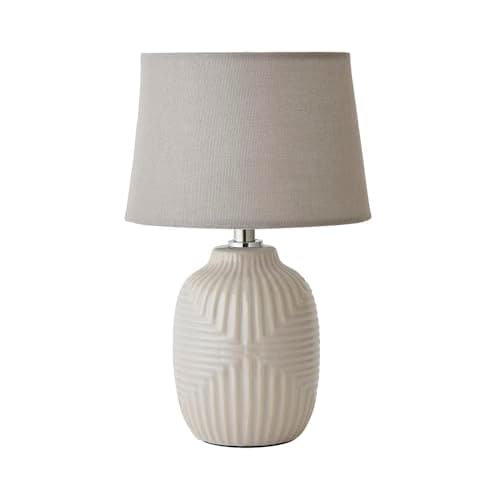 Image of ValueLights | Harrison Tapered Shade Grey Geo Ribbed Pattern Gloss Small Table Lamp with Bulb | Table Lamps, Home Décor & Improvement Essential | Light Bulb Included