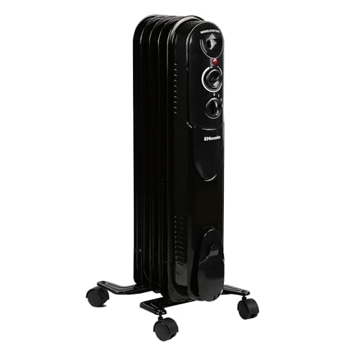 Image of EMtronics EMOFR5BLK 1000W/1KW 5 Fin Portable Electric Oil Filled Heater Radiator with Adjustable Thermostat and 3 Heat Settings for 10 sqm Room - Black