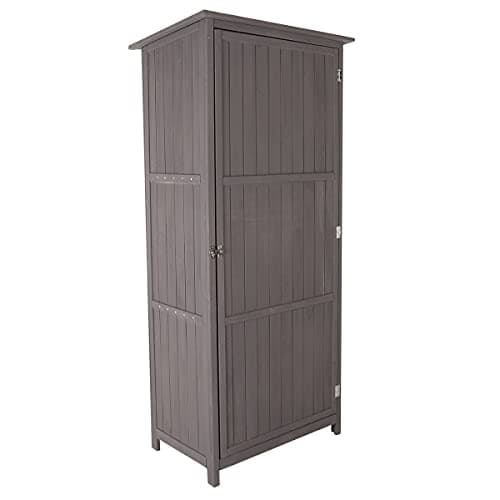 Image of CHARLES BENTLEY FSC® 100%, Wooden, Storage Shed, Grey, Tall, Small, Outdoor, Garden Storage, Outdoor Storage, Shelves, Hooks, Space Saving, Internal Hooks, Steel Roof, Water Proof (190x86x56cm)