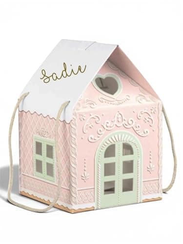 Image of Pink Gingerbread House Gift Box for Girls Birthday or Flower Girl, with Rope Handle