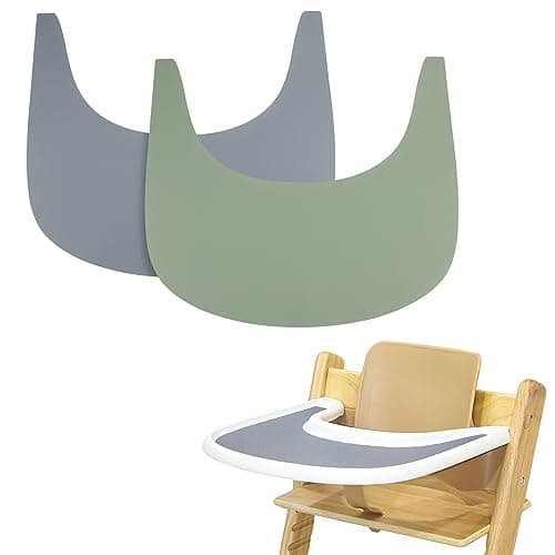 Image of High Chair Placemat, 2 Pieces Durable High Chair Placemat Silicone, for Tripp Trapp High Chair Accessories, Suitable for StokPG-01ke Tripp Trapp High Chair Tray (Grey/Green)