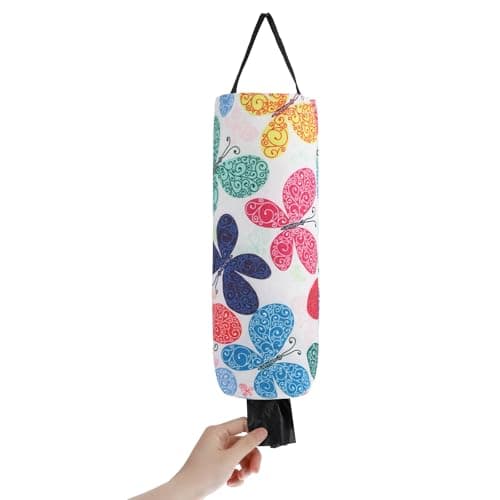 Image of Gjinxi Plastic Bag Holder Foldable & Washable Grocery Bags Dispenser Wall Mount Organizer for Recycling Shopping Bags Flower Canvas Design Pouch Holder Organizer and Dispenser for Home Kitchen Storage