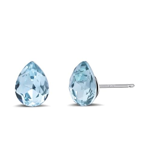 Image of Weviway Silver Aquamarine Stud Earrings for Women Girls Blue Teardrop Earrings 925 Sterling Silver Cubic Zirconia Stud Earrings Handmade Crystal Earrings for Gifts