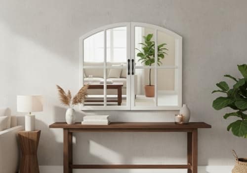 Image of NEW SHAPE WINDOW STYLE WALL MIRROR SIMPLY STYLISH DECOR MIRROR WHITE WALL WINDOW MIRROR 72x65CM (WHITE)