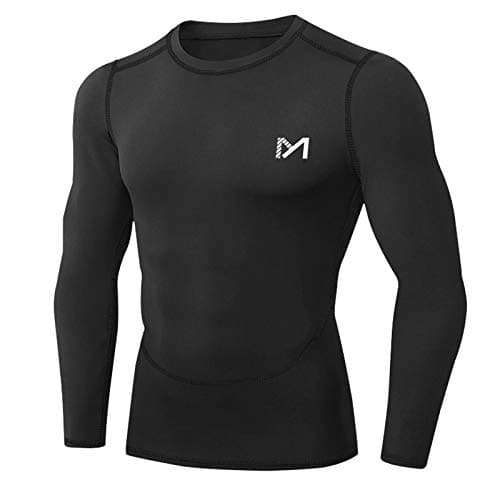 Image of MEETYOO Men's MenÂ’s Compression Base Layer Top Long Sleeve T-shirt Sports Gear Fitness Tights for Running Gy Shirt, Black, M UK