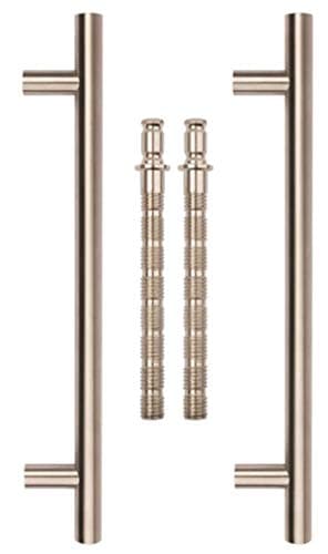 Image of Guardsman 400mm Overall (300mm centres) x 25mm Diameter Door Pull Handle T-Bar Straight Back to Back Fixing Satin Stainless Steel