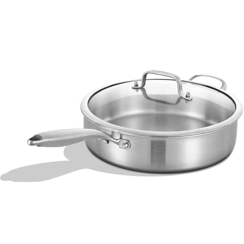 Image of Inqibee 2.5 L Tri-Ply Stainless Steel Sauté Pan with Lid,26 CM Induction Frying Pan,Detachable Ergonomic Handle and Oven Safe
