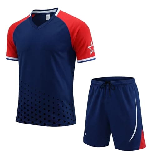 Image of viiotu Football Kits for Boys, Kids Football Jersey Set Quick Dry Breathable Short Sleeve & Shorts for School Gym Tennis Running Training (Navy, 8-9 Years)