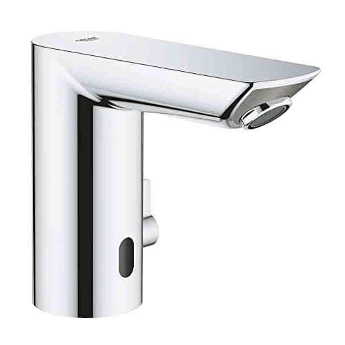 Image of GROHE Bau Cosmopolitan E - Infrared Sensor Touchless Basin Mixer Tap with Mixing Device (Water Saving Technology, Mains Powered, 7 Pre-Set Programs, Tails 3/8 Inch), Size 123 mm, Chrome, 36453000