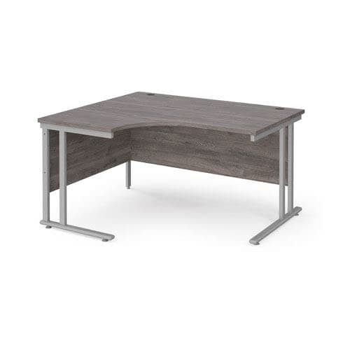Image of Office Monster Cooper left hand ergonomic desk 1400mm wide - silver cantilever leg frame, grey oak top