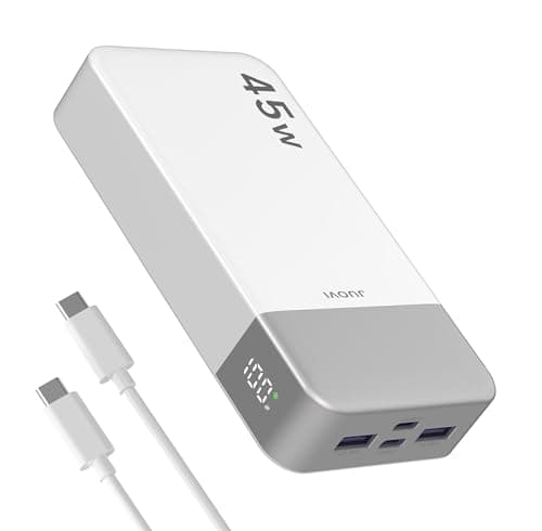Image of JUOVI J2621 Power Bank Portable Charger,20000mAh 45W PD3.0 QC 4.0 Fast Charging Battery Pack with LED Display,2 USB-C,2 USB-A, Huge Capacity Travel Essentials for Mobile Phone, Laptop, Tablet (White)
