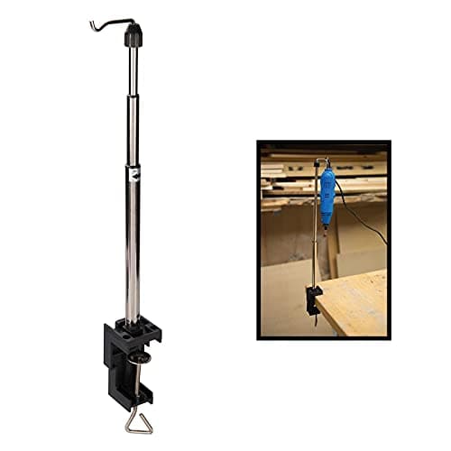 Image of Dapetz ® Rotary Tool Telescopic Hanging Stand 550mm Flexi Shaft Holder Tidy Desk Edge Clamp Rotating Hook Rotating Hanging Hook & Holes for Permanent Fixing