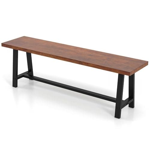 Image of TANGZON 153cm/60Inches Dining Bench, Wooden Bench Seat with Metal Legs, Cross Bar & Anti-slip Foot Pads, Long Dining Stool for Kitchen Dining Living Room Bedroom Hallway, 200kg Load Capacity