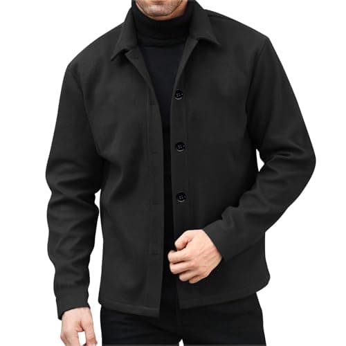 Image of Mens Wool Coat Long Sleeve Casual Smart Business Jackets Spring Autumn Classic Button Down Lightweight Jacket Regular Fit Turn-Down Collar Outerwear Solid Color Outdoor Jackets S-XXL
