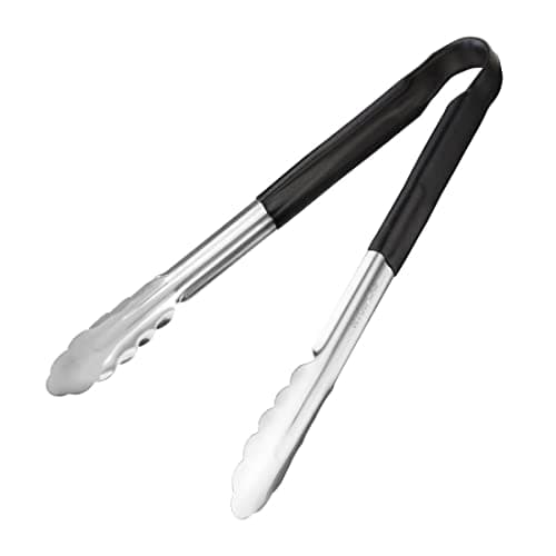 Image of Hygiplas Pro-Grade Kitchen Serving Tongs 300mm, Black Colour Coded - General Use, Stainless Steel, Vinyl Coated Handles | CB153