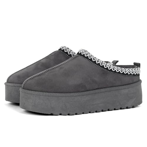 Image of LUNATECH Womens Slippers Warm Winter Slippers Mules Platform Fluffy Slippers Fur Slipper Outdoor Thermal House Shoes For Ladies (GREY, Adult, Women, 6, Numeric, UK Footwear Size System, Medium)