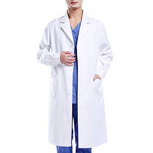 Image of Wafly White Medical Coat, Unisex Cotton Polyester Scientist Lab Coat Doctor Workwear Uniform Food Coat Laboratory Coat Men Coat, L