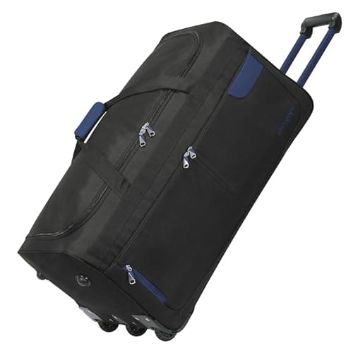 Image of Rocklands® Lightweight Luggage Rolling Holdall Suitcase Wheeled Duffle Bag Cargo Sport Travel Bag RL501 (Navy/Black, Medium - 28" (H74 x L37 x W36 cm))