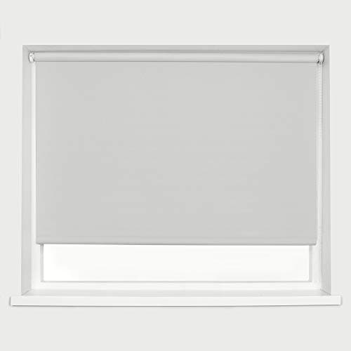 Image of Light Grey Blackout Roller Blinds Thermal Blackout Material Metal Brackets & FIttings 25mm Roller Tube Easy Fit Child Safe Bedroom Office 90cm Width x 160cm Length