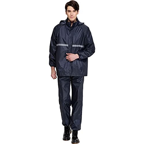Image of ANUFER Unisex Adult's Rain Suit Jacket & Trouser Waterproof Motocycle Riding Raincoat SN070866 Navy Blue Size 2XL