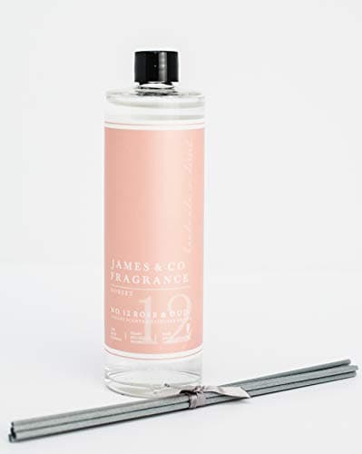 Image of James & Co No.12 Rose & Oud (English Rose & Exotic Woods) 200ml Reed Diffuser Refill Bottle with 6 Fibre Reeds