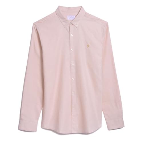 Image of Farah Mens Brewer Slim Fit Cotton Oxford Shirt, Pink, L UK