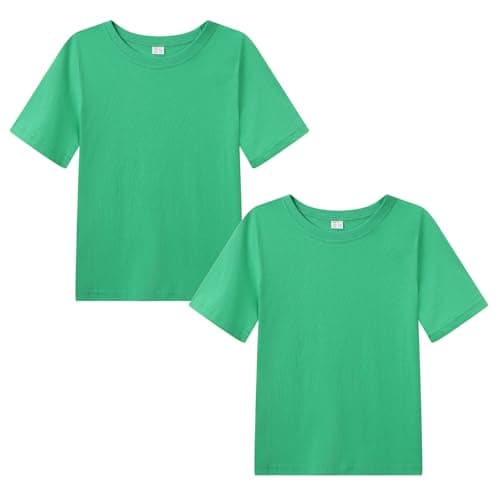 Image of WinZero Kid's Cotton T-Shirt Crew Neck Girls Boys T Shirts Summer Short School Tee Tops for Children 5-13 Years 2 Pack Green