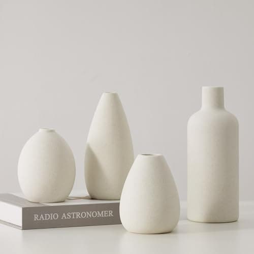 Image of CEMABT White Ceramic Vase Set-4 Small Vases for Flowers, Unique Flower Vases for Centrepieces, Decorative Modern Vases for Home Decor