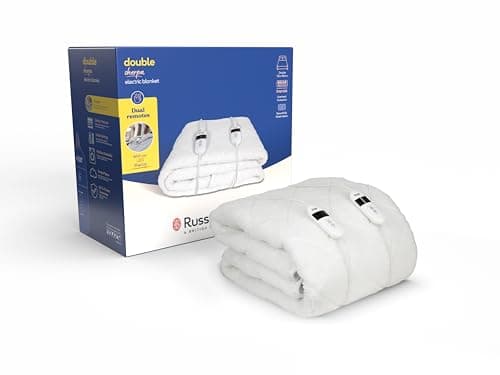 Image of Russell Hobbs Electric Blanket, Sherpa Fleece Heated Double Fitted Underblanket, 6 Heat Settings & 10 Hour Auto Shut Off, Energy Efficient, Machine Washable, 2x Remote, 135 x 190 cm, 120W, RHBDB8004