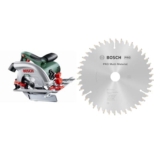 Image of Bosch Circular Saw PKS 55 (1200 W, Saw Blade, Parallel Guide, in Carton Packaging) + PRO Multi Material Circular Saw Blade for Corded Hand-Held Saws (for Aluminium, Plastics)
