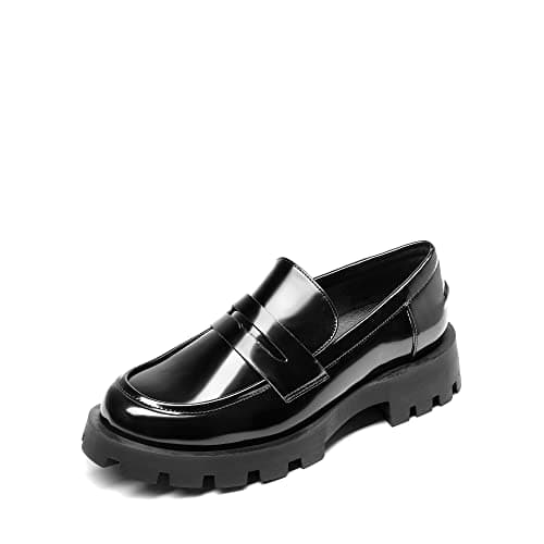 Image of DREAM PAIRS Womens Loafers, Lug Sole Slip On Platform Chunky Penny Loafers for Women Dressy and Work, Business Casual Shoes for Women,Size 7,Black-Pat,SDLS2318W