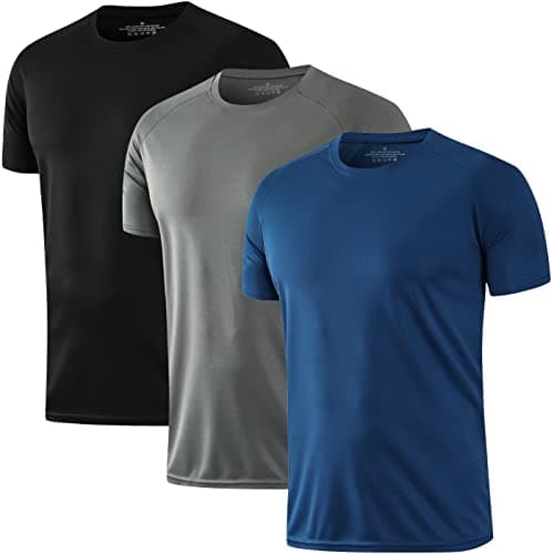 Image of HOPLYNN 3 Pack Running Shirts Men Sport Tops Dry Fit Gym Wicking Athletic T Shirts Breathable Cool Workout Shirts Black Grey Blue L