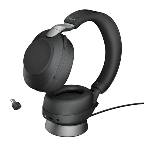 Image of Jabra Evolve2 85 Wireless PC Headset with Charging Stand – Noise Cancelling UC Certified Stereo Headphones With Long-Lasting Battery – USB-C Bluetooth Adapter – Black