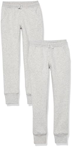 Image of Amazon Essentials Girls' Joggers, Pack of 2, Light Grey Heather, 5 Years