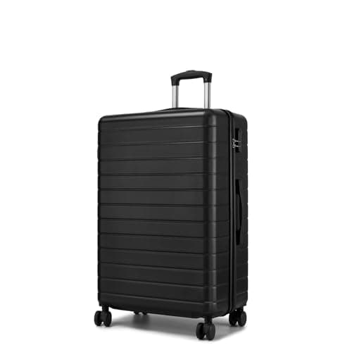 Image of Shavont 28 Inch Large Checked Suitcase for Holiday Travel, Lightweight ABS Hard Shell Luggage with 4 Spinner Wheels, Combination Lock and Telescopic Handle (Black)