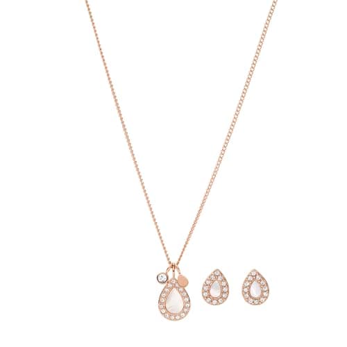 Image of Fossil Women's Stainless Steel with lobster clasp closure pendant necklace and earring set