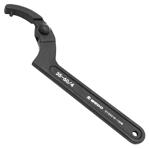 Image of WEDO Adjustable Hook Spanner with Pin, C-Shaped Wrench, Die-Forged, Strong Torque, High Strength, Wear Resistance, Black-Spray on Surface, 40 Chrome Steel, Size 60-90/5mm, Length 250mm