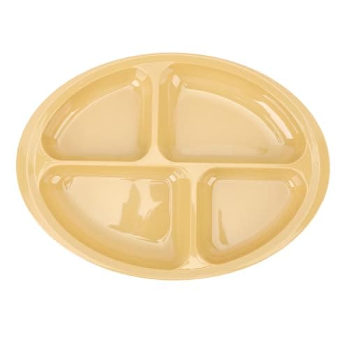 Image of Tomotato Divided Dinner Plate, 4 Compartment Portion Control Section Plate with Anti Slip Mat, Round Melamine Dish for Meal Prep and Weight Management (Yellow)