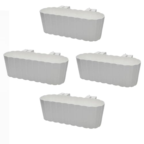 Image of Planters Pride 4-Pack Urbo 38cm Recycled Plastic Window Flower Boxes, White | 5L Hanging Balcony Trough Planters with Hooks, Garden/Houseplant Pots | Indoor/Outdoor Weatherproof Fence Railing Planters
