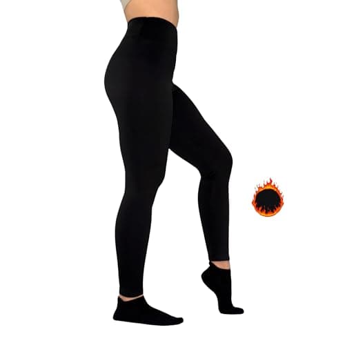 Image of easy casuals Thermal Leggings High Waisted Fleece Lined Comfort for Gym Yoga Hiking and Lounging (UK, Alpha, S, M, Regular, Regular, Black)