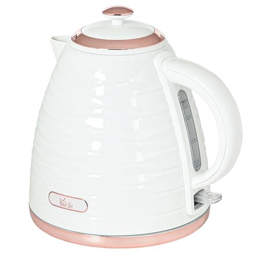 Image of HOMCOM Electric Kettle 1.7L, Fast Boil, 3kW Cordless Water Kettle with Removable Washable Anti-scale Filter, UK Otter Thermostat, Auto Shut-off, 360° Swivel, BPA Free, Cream White Water Ripple Texture