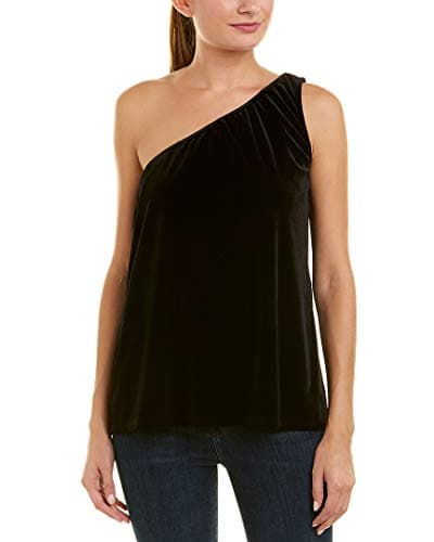 Image of French Connection Women's Aurore Velvet One Shoulder Sleeveless Top Blouse, Black, Small