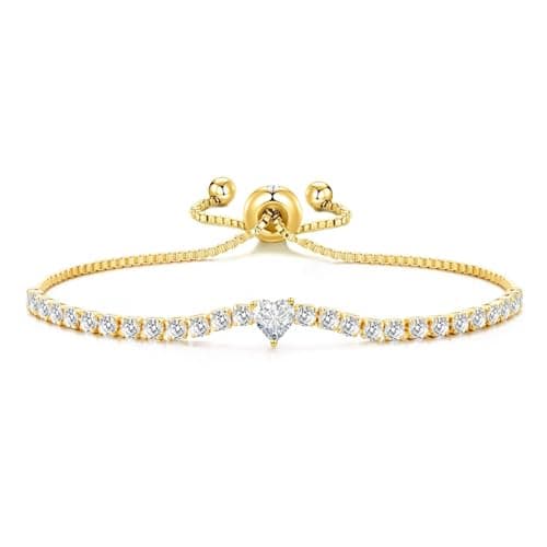 Image of Philip Jones 18k Gold Plated Heart Solitaire Friendship Slider Bracelet Created with Zircondia® Crystals