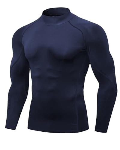 Image of Yuerlian Navy Compression Shirt Mens Sports Training Base Layer Top Long Sleeve Breathable Athletic Running Gym T-Shirt for Football Hiking Ski