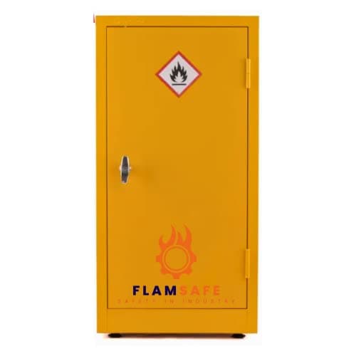 Image of FlamSafe 900mm (H) x 459mm (W) x 459mm (D) COSHH HSE DSEAR Compliant Flammable Storage Cabinet/Cupboard Safety Yellow - Slim Model - Ideal for Paint Storage