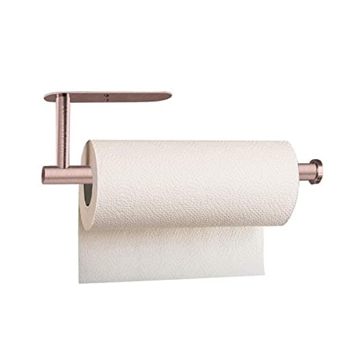 Image of Under Cabinet Paper Towel Holder - Self Adhesive Paper Towel Roll Holder Wall Mount, Rose Gold SUS304 Stainless Steel Towel Paper Holder for Kitchen, Bathroom, Cabinets