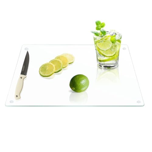 Image of Yuzeyurun Tempered Glass Chopping Board, 40x30cm Tempered Glass Worktop Saver for Kitchens, Glass Cutting Board with Anti-Slip Feet, Heat & Shatter Resistant, Dishwasher Safe, Clear