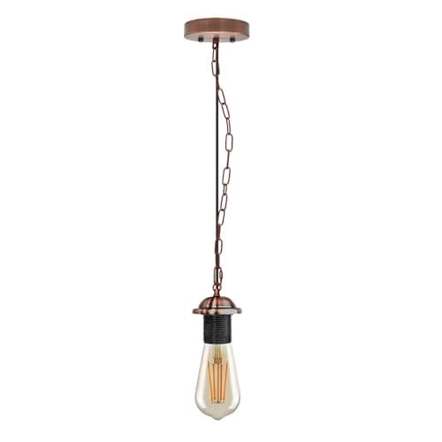 Image of DC VOLTAGE Indoor Copper Pendant Light E27 Lamp Holder Fitting with 85cm Adjustable Chain and Wire Cable Metal Ceiling Fixture Suspension Vintage Style Hanging Lighting (Copper - with Bulb)